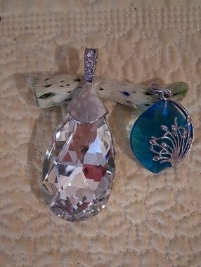 Clear Teardrop Crystal Pendant & Aqua Blue Pendant